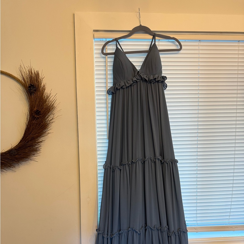 Elegant Blue Maxi Dress with Ruffle Accents